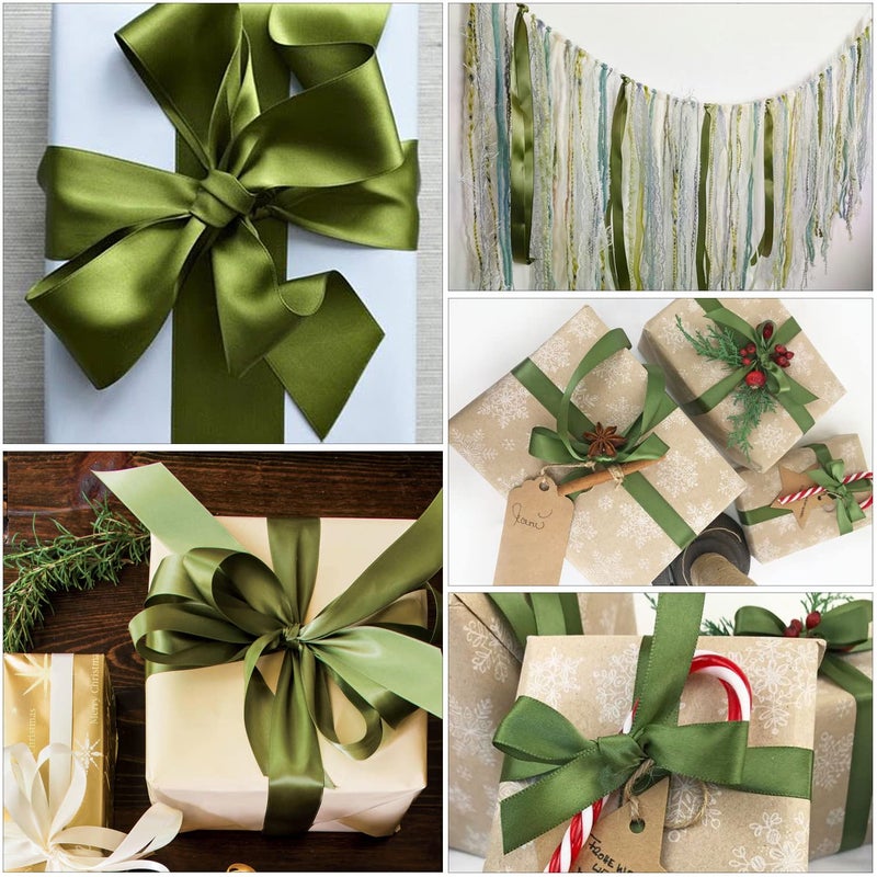 HLOMVE Solid Color Olive Green Satin Ribbon  3/8 Inches x 25 Yards Fabric Satin Ribbon for Gift Wrapping  Crafts  Hair Bows Making  Wreath  Wedding Party Decoration and Other Sewing Projects - Image 4